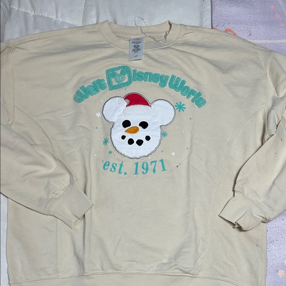 Disney Walt Disney World viral Christmas snowman pullover top sweatshirt S NWT